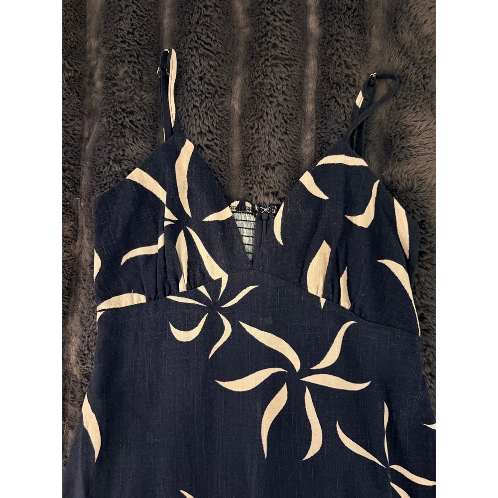 Navy Cream Floral Maxi Dress Small Strappy Smocked Back Coastal Boho Resortwear - Picture 3 of 9